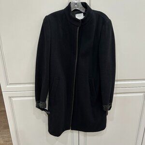 Vince Black Leather Trim Wool Coat Sz 8